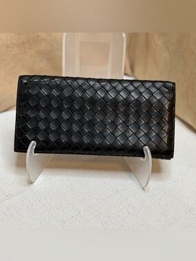 Bottega Veneta Black Intrecciato Leather Long Wallet Bi-Fold Made in Italy